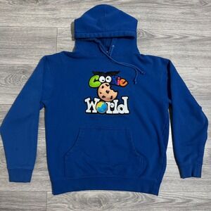 Independent Trading Co Cookie‎ World Embroidered Graphic Hoodie Blue Mens Large